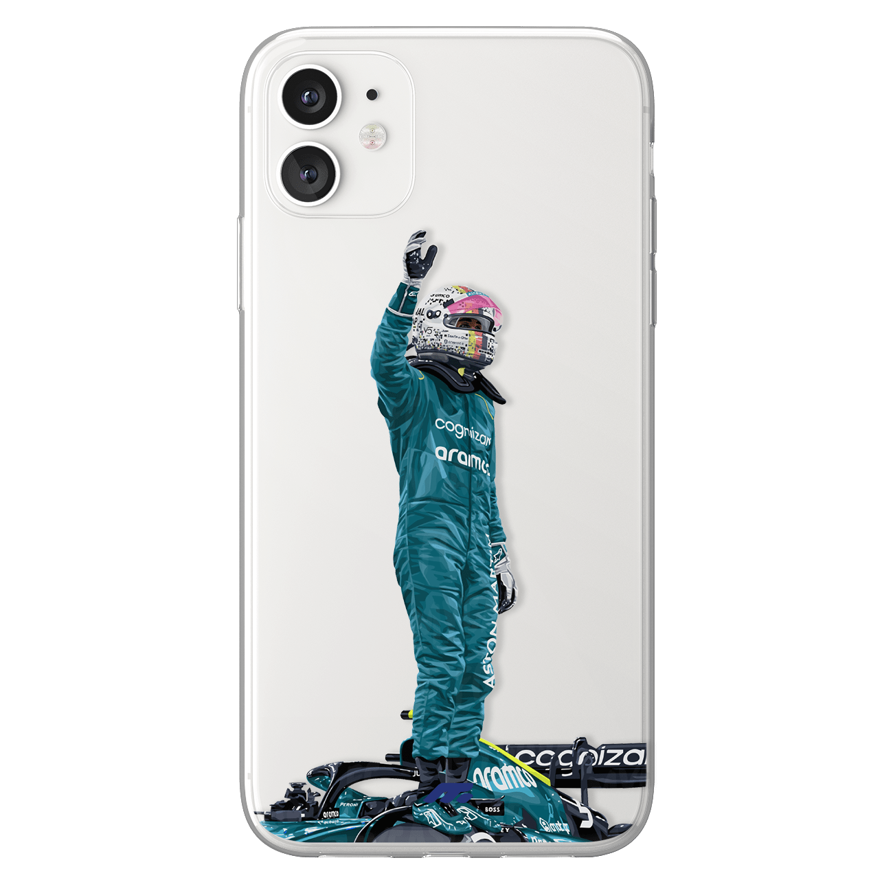 Sebastian Vettel phone case Aston Martin Formula 1 clear phone case for smartphone
